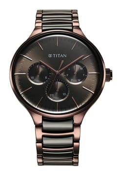 Titan Ceramic Fusion Multifunction Black Dial With Two Toned Color Stainless Steel Strap Watch For Men