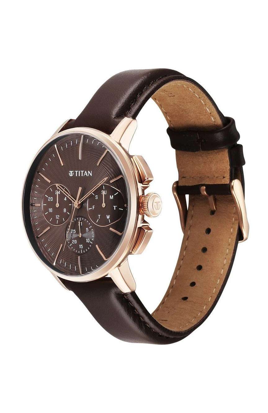 Titan Light leathers Multifunction Brown Dial Leather Strap Watch For Men