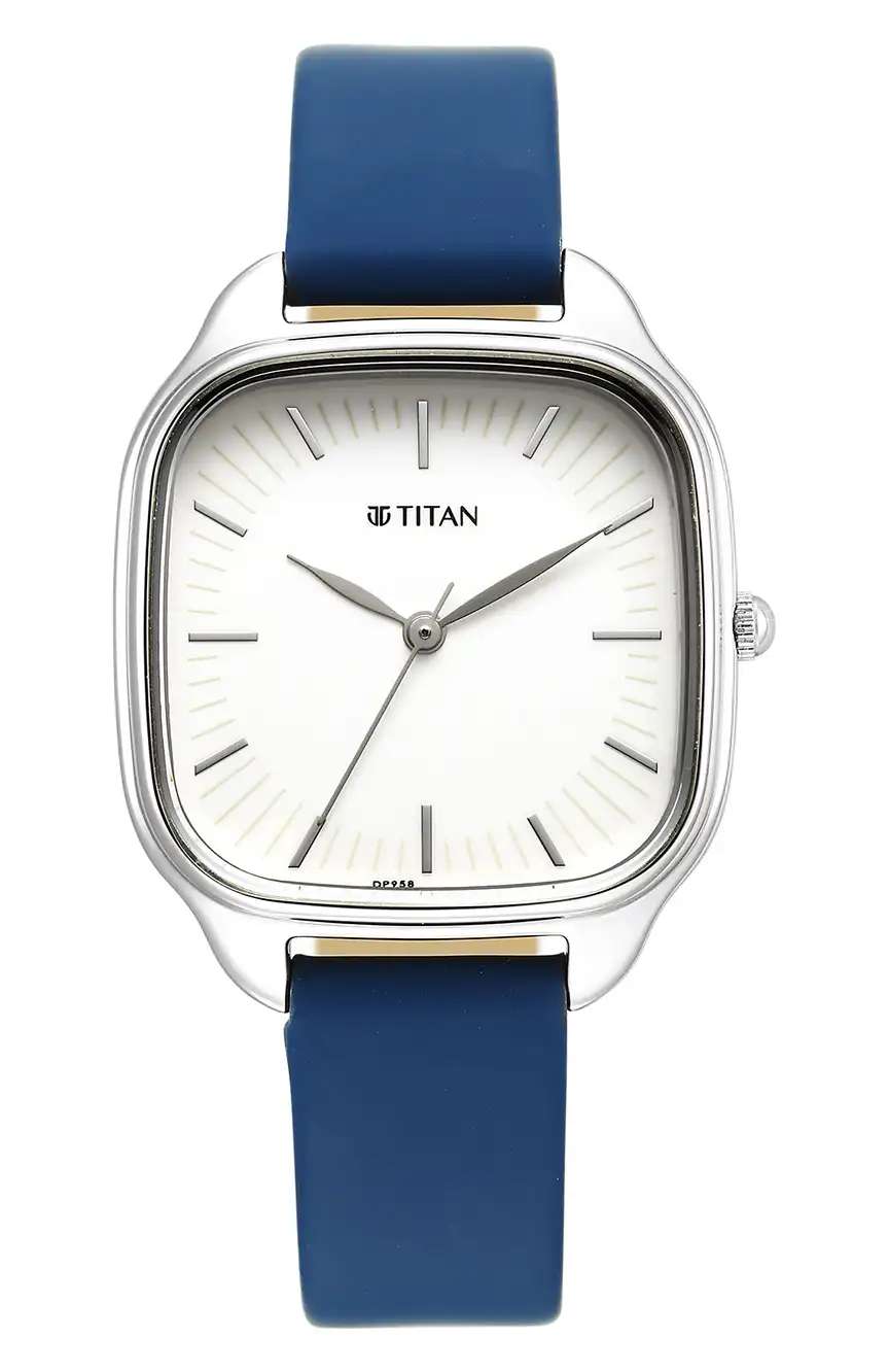 Titan Workwear Quartz Analog White Dial Green Leather Strap Watch For Women