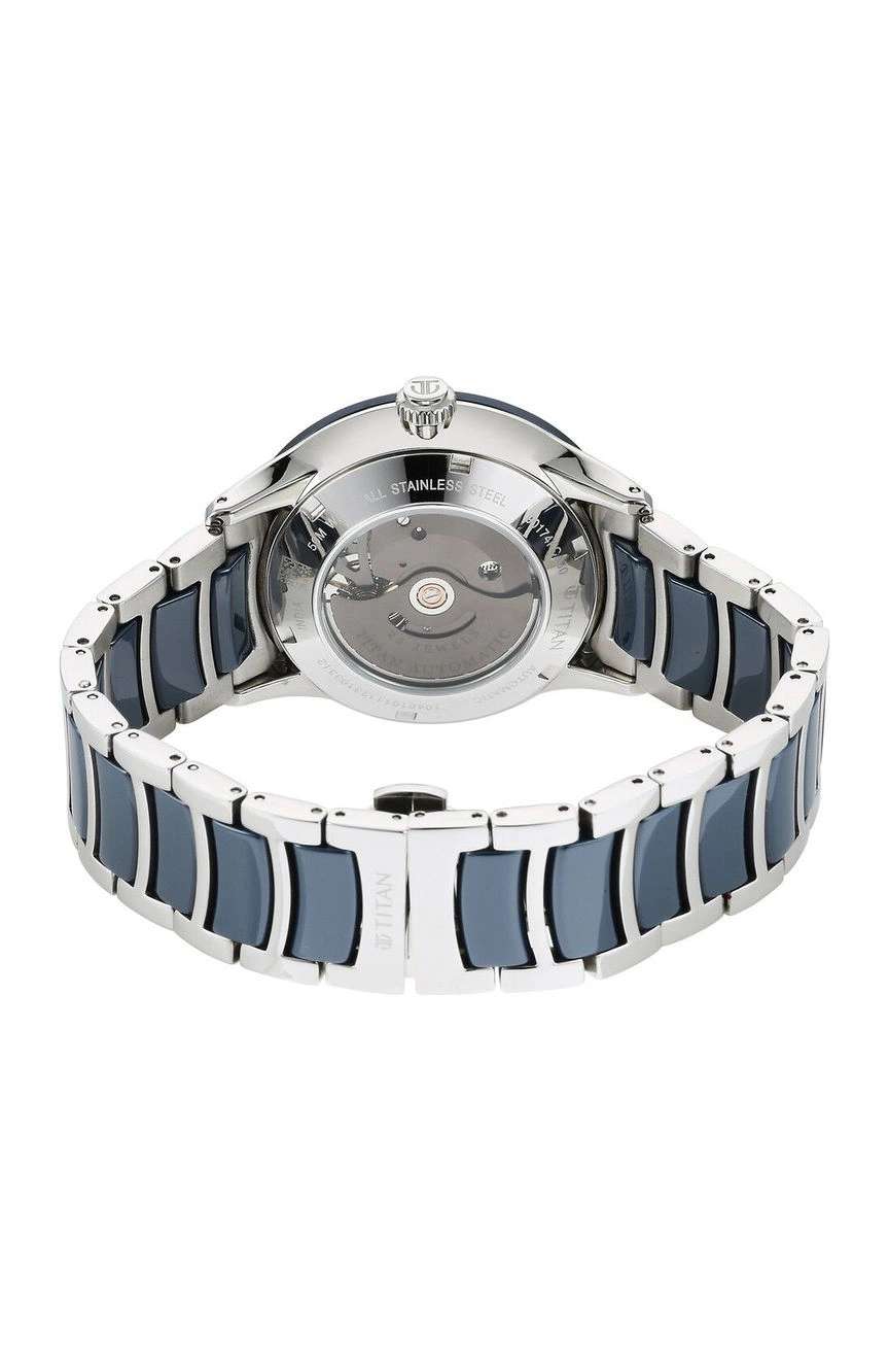 Titan Ceramic Fusion Automatic Blue Dial Silver Dual-Toned Stainless Steel Bracelet Watch for Men
