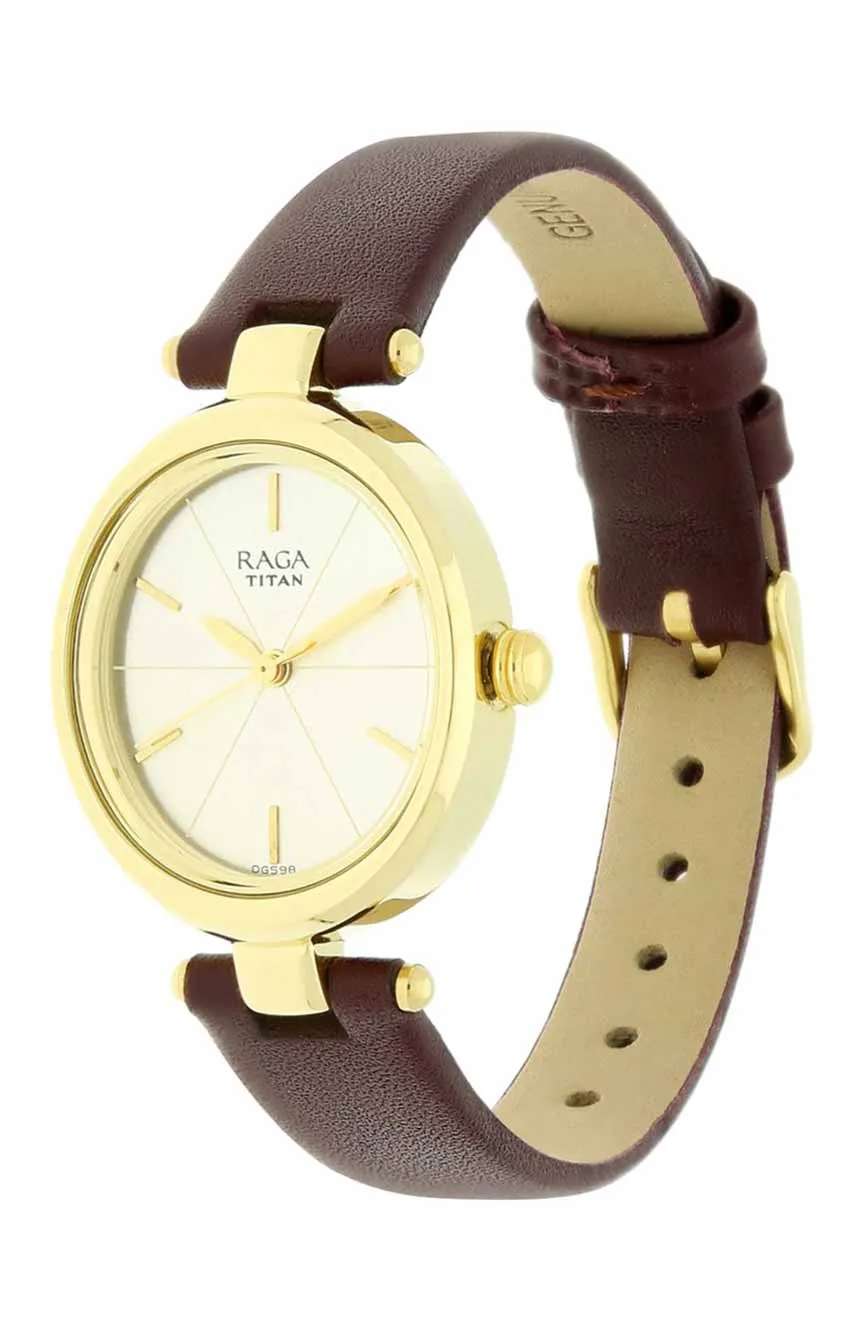 Titan Raga Viva Champagne Dial Analog Leather Strap Watch for Women