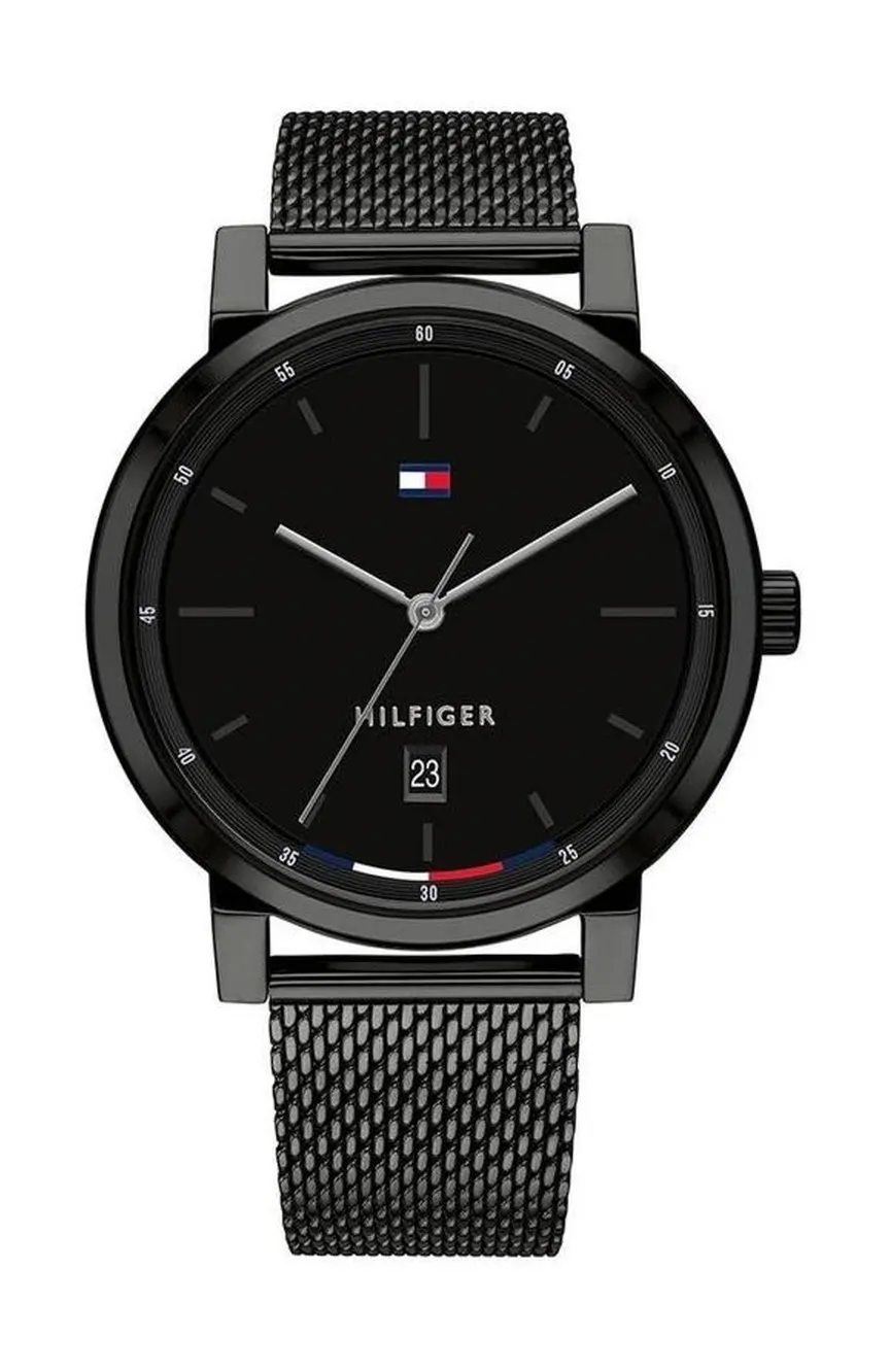 Tommy Hilfiger Iconic Quartz Black Dial Silver Steel Strap Watch for Men - 1791564