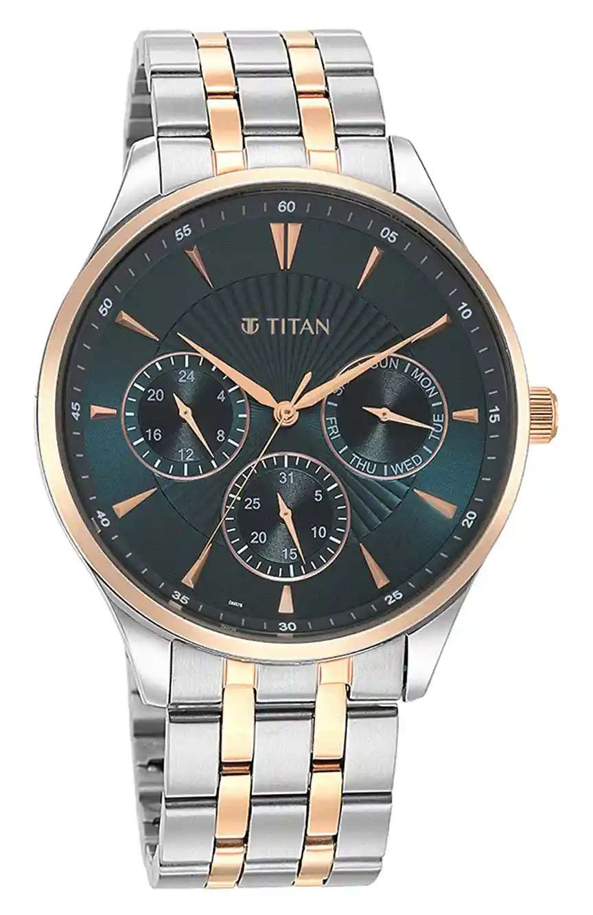 Titan Opulent Blue Dial Quartz Multifunction Stainless Steel Strap watch for Men