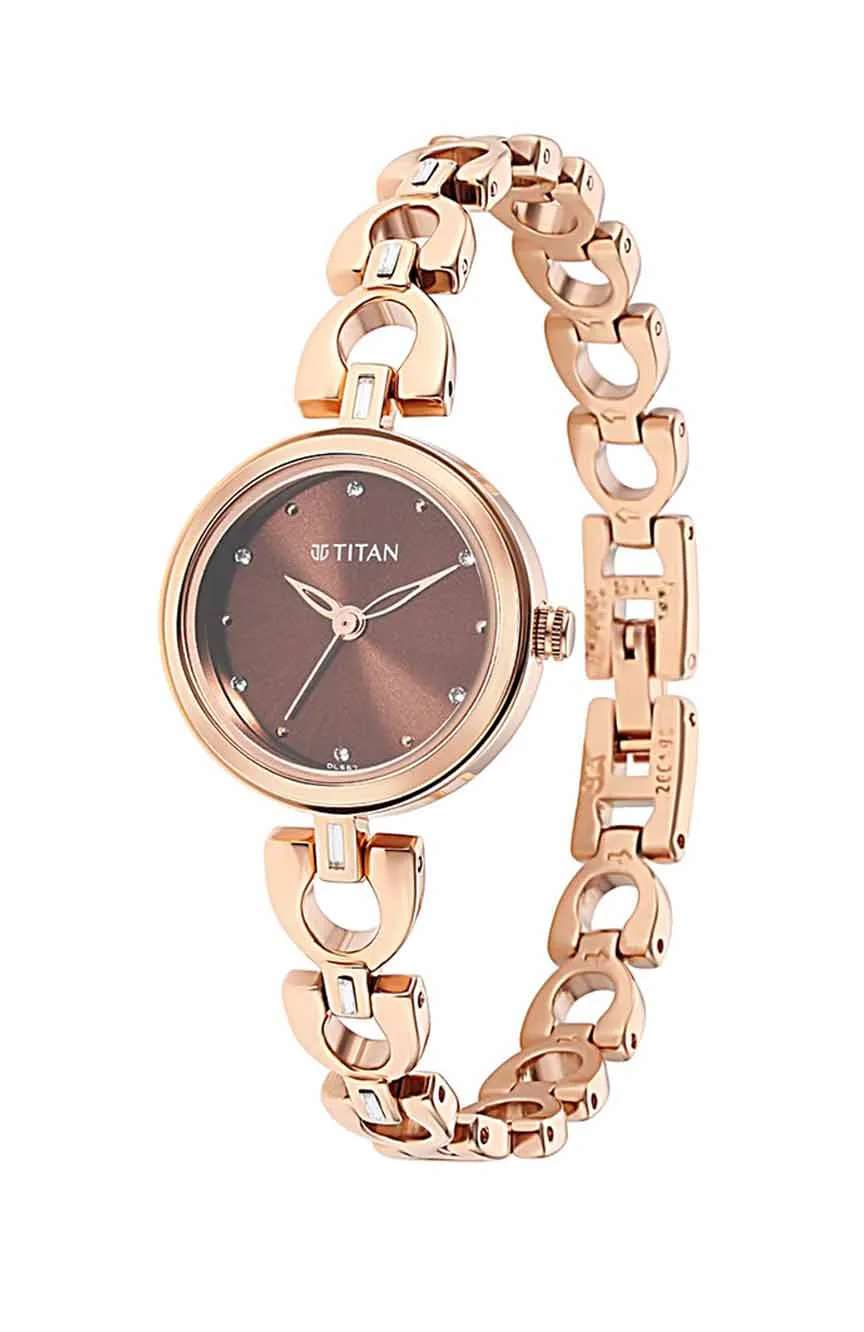 تيتان Lagan Brown Dial Analog Metal Strap Watch for Women