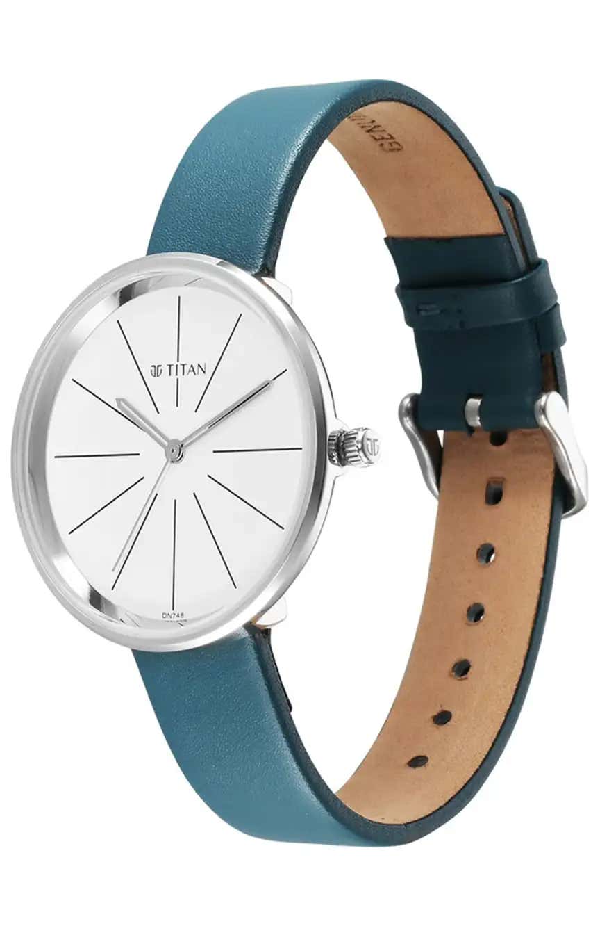 Titan Stackables Quartz Analog White Dial Leather Strap Watch For Women