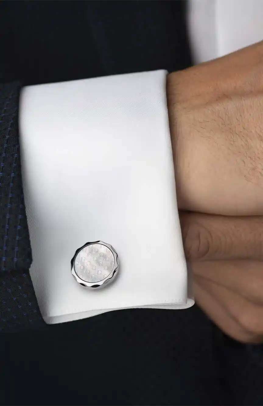 OMEGA CUFFLINKS, MOTHER OF PEARL, STAINLESS STEEL