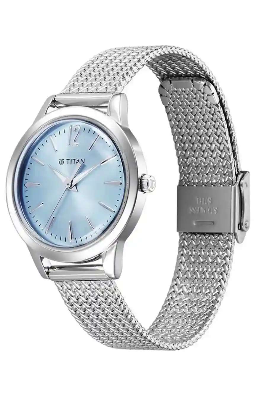 Titan Timeless Urban Quartz Analog Blue Dial Metal Strap Watch For Women