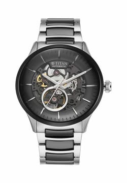 Titan Ceramic Fusion Automatic Black Dial Silver Dual-Toned Stainless Steel Bracelet Watch for Men