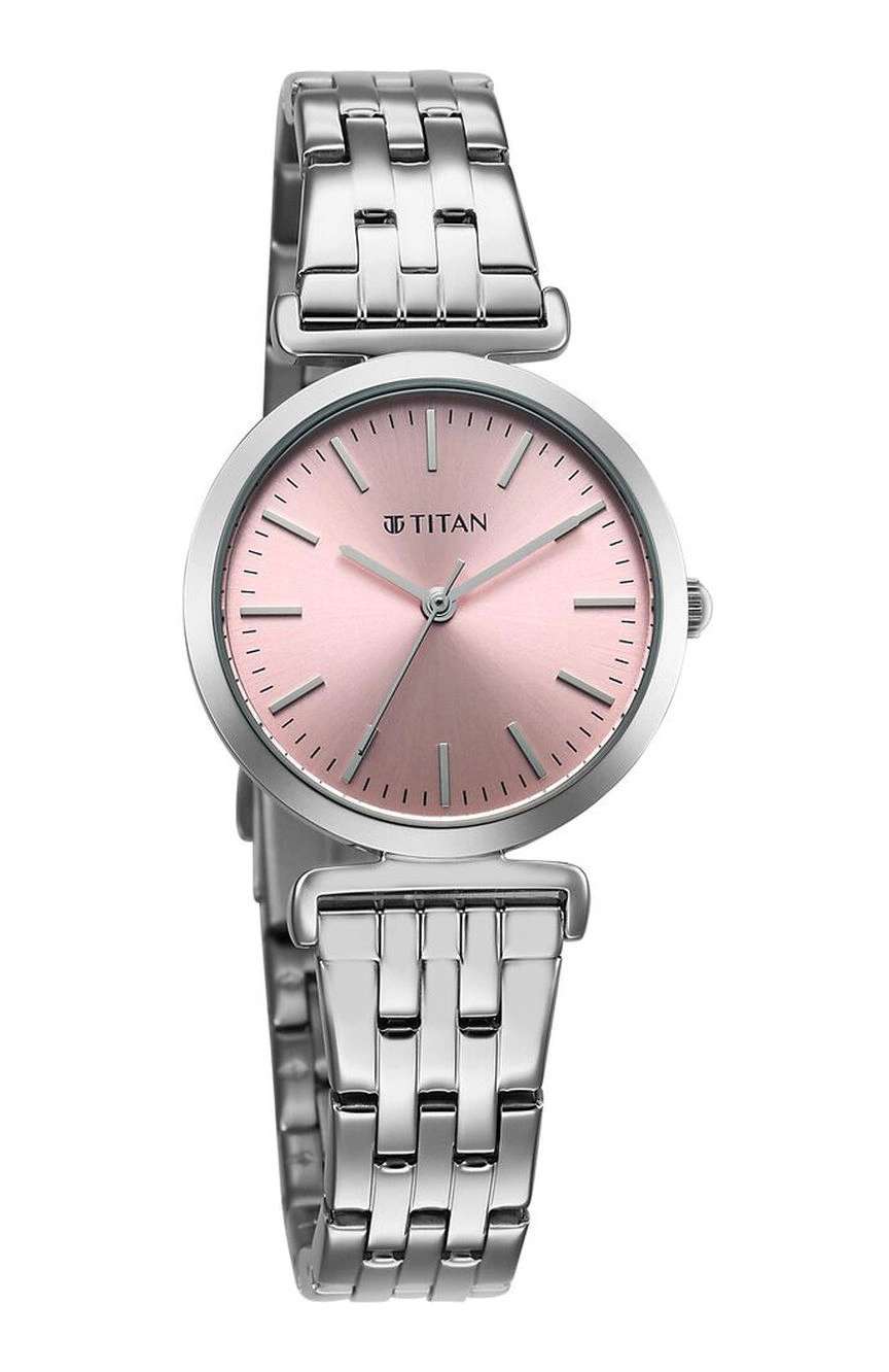 Titan Workmode Quartz Analog Pink Dial Stainless Steel Strap Watch For Women