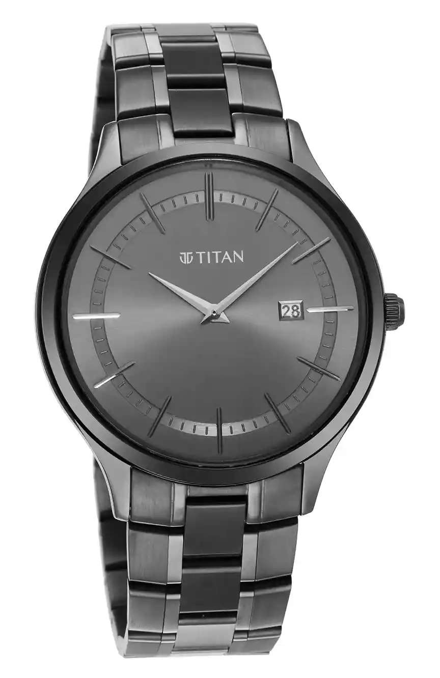 Titan Classique Slimline Anthracite Dial Analog with Date Stainless Steel Strap watch for Men