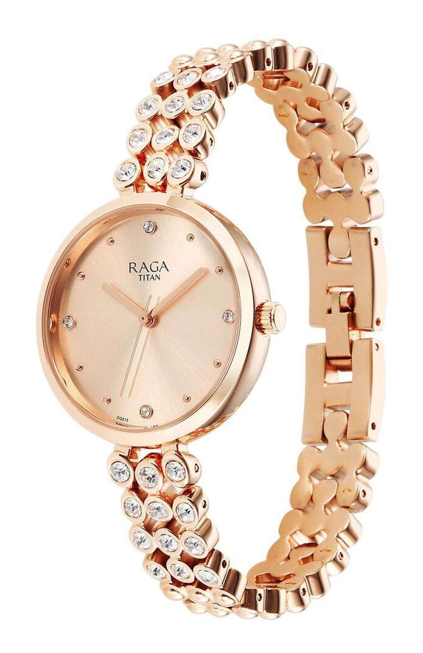 Titan Raga Showstopper Quartz Analog Rose Gold Dial Metal Strap Watch for Women