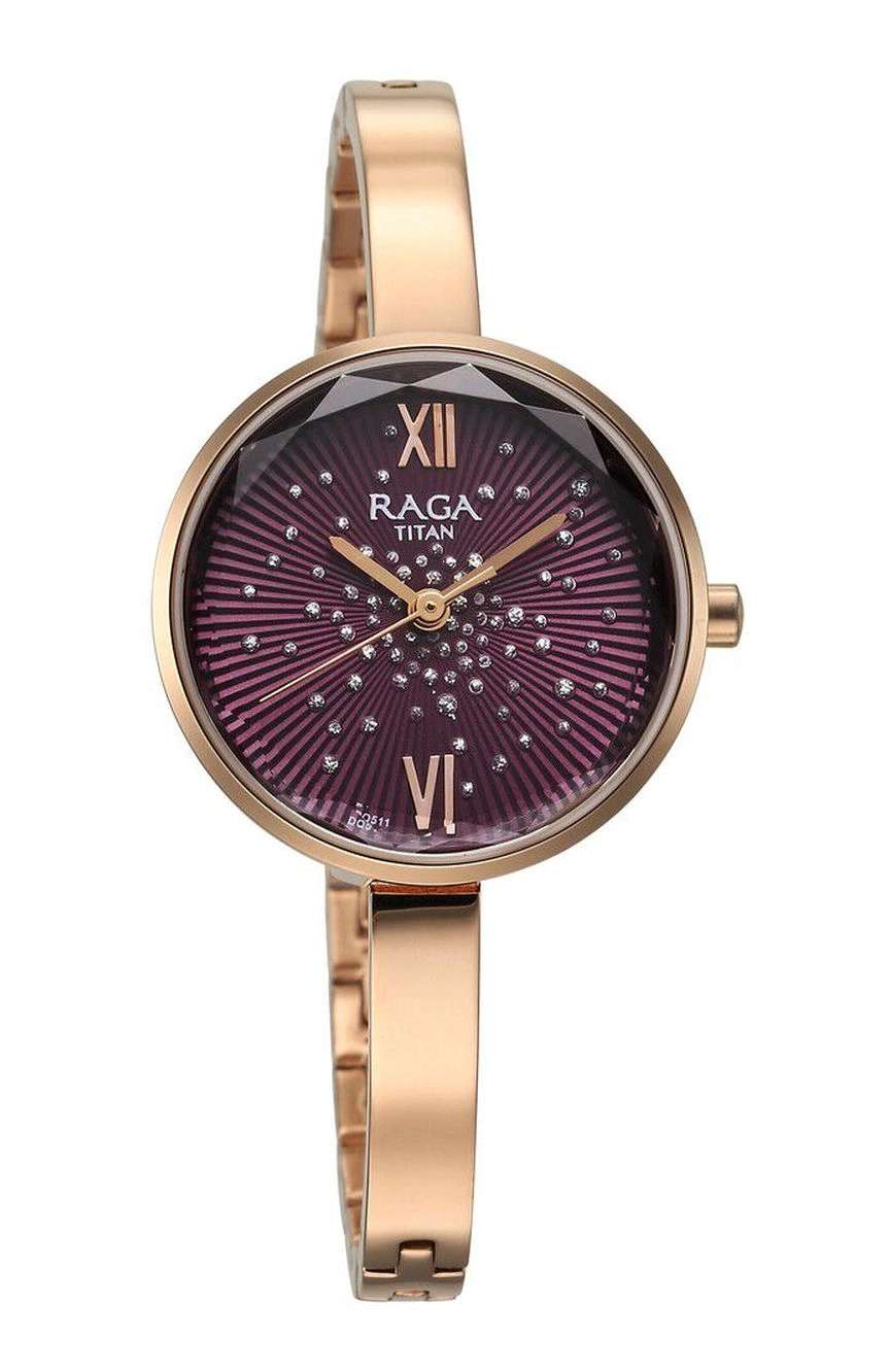 Titan Raga Showstopper Quartz Analog Purple Dial Metal Strap Watch for Women