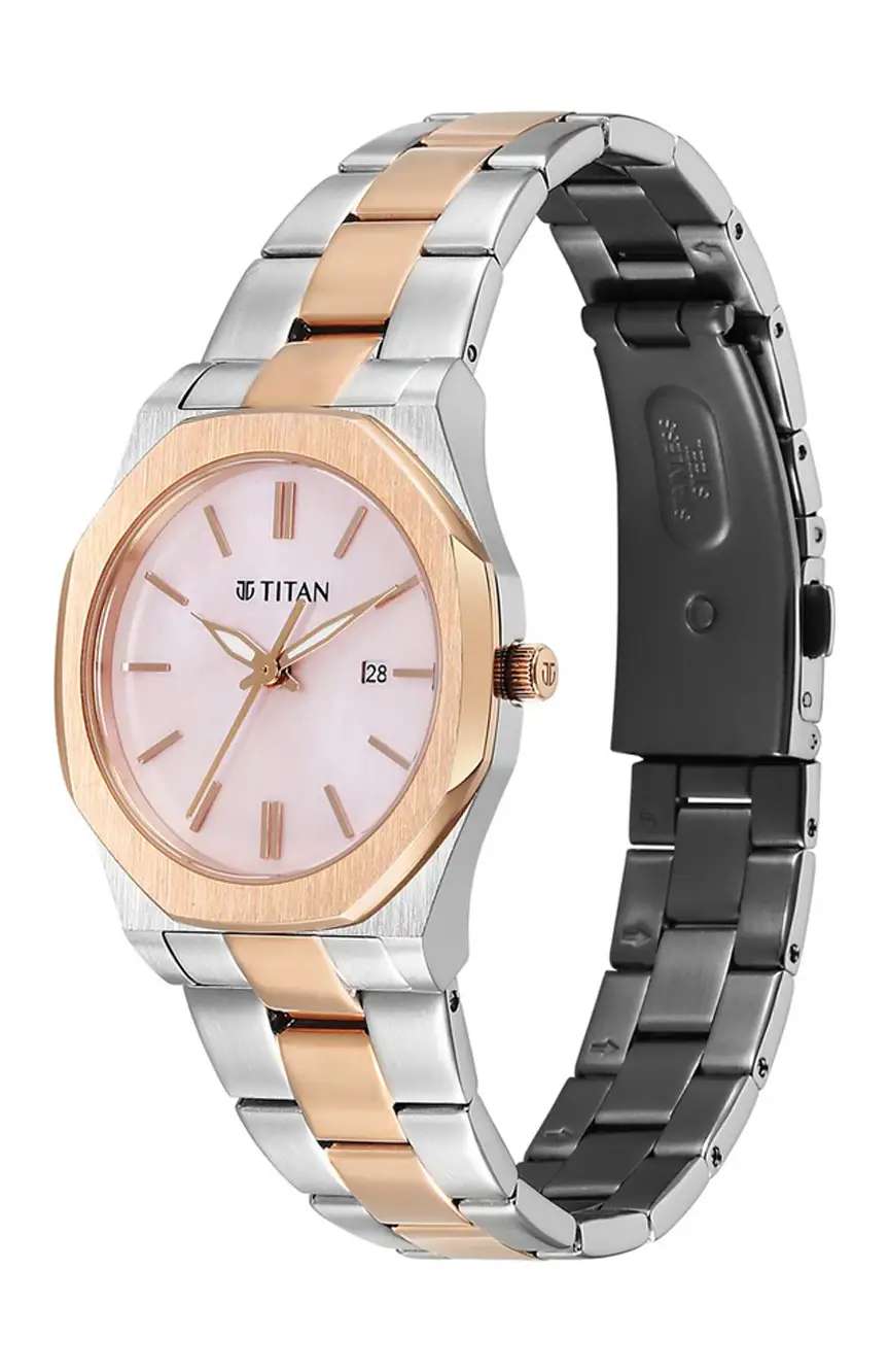 Titan Workday Wonders Quartz Analog with Date Pink Mother Of Pearl Dial Stainless Steel Strap Watch For Women