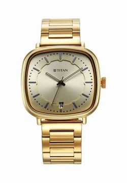 Titan Shaped Case Light Champ Dial Metal Strap Watch