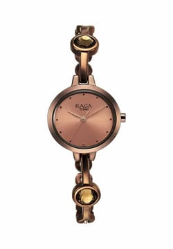 Titan Raga Viva Quartz Analog Rose Gold Dial Brown Metal Strap Watch for Women