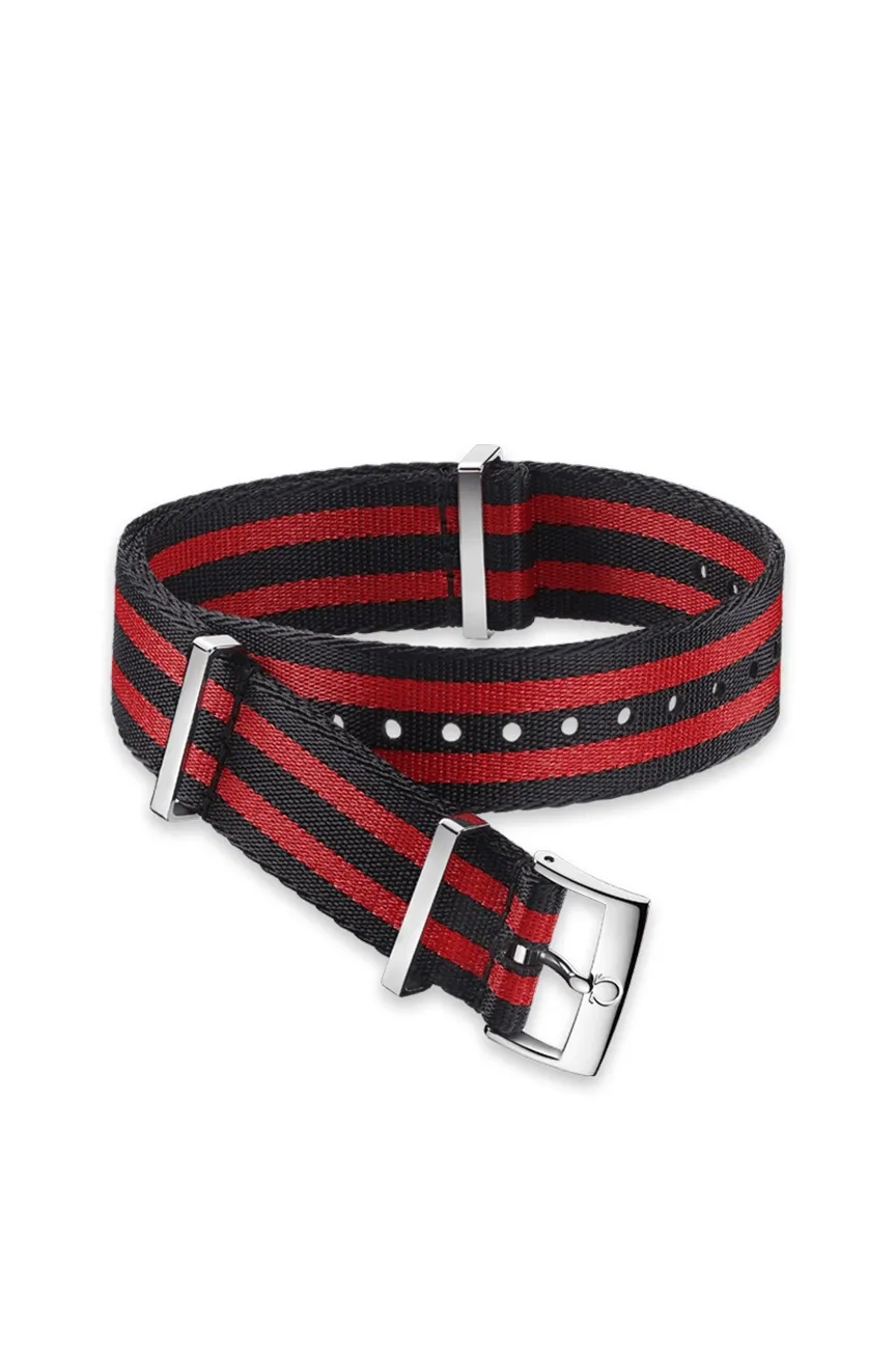 

OMEGA | Polyamide 5 stripe black red strap Size 19 20 MM