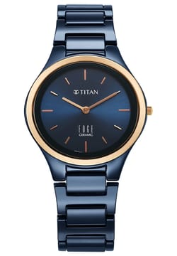Titan Edge Bicolour Quartz Analog Blue Dial Blue Ceramic Strap Watch For Women