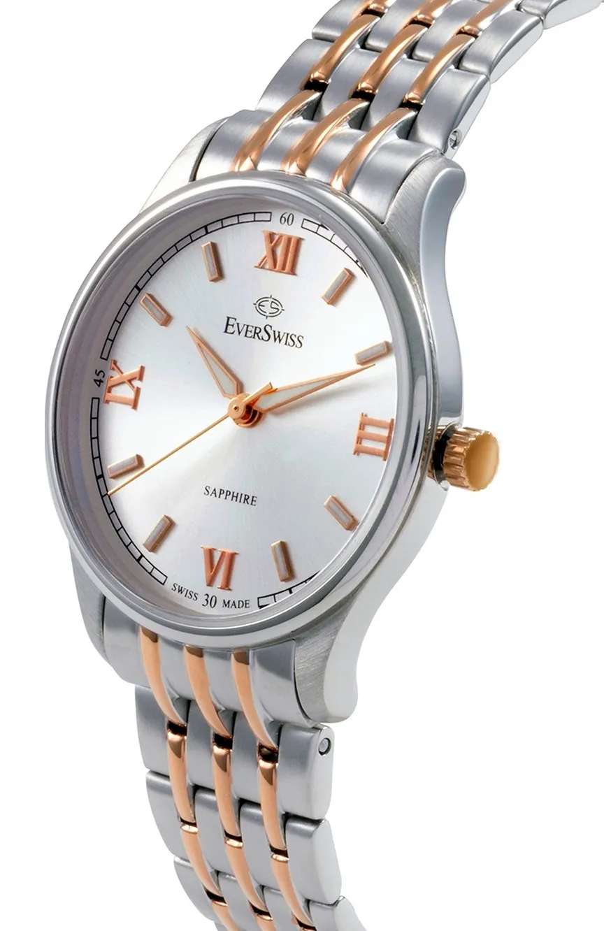 EverSwiss Gents Silver Rose Gold Stainless Steel watch