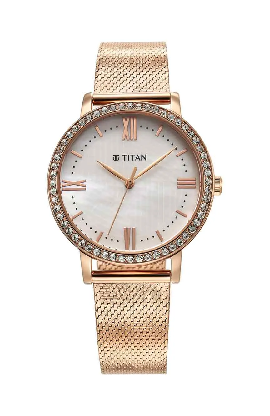 

Titan | Titan Purple Style Up Quartz Analog White Dial Stainless Steel Strap Watch for Women