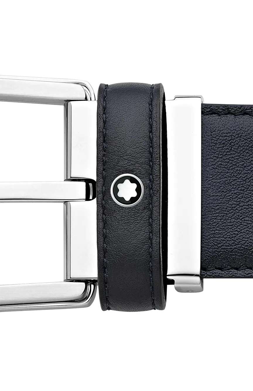 Montblanc Shiny Rectangular Palladium-Coated Pin Buckle Black 35 MM Leather Belt