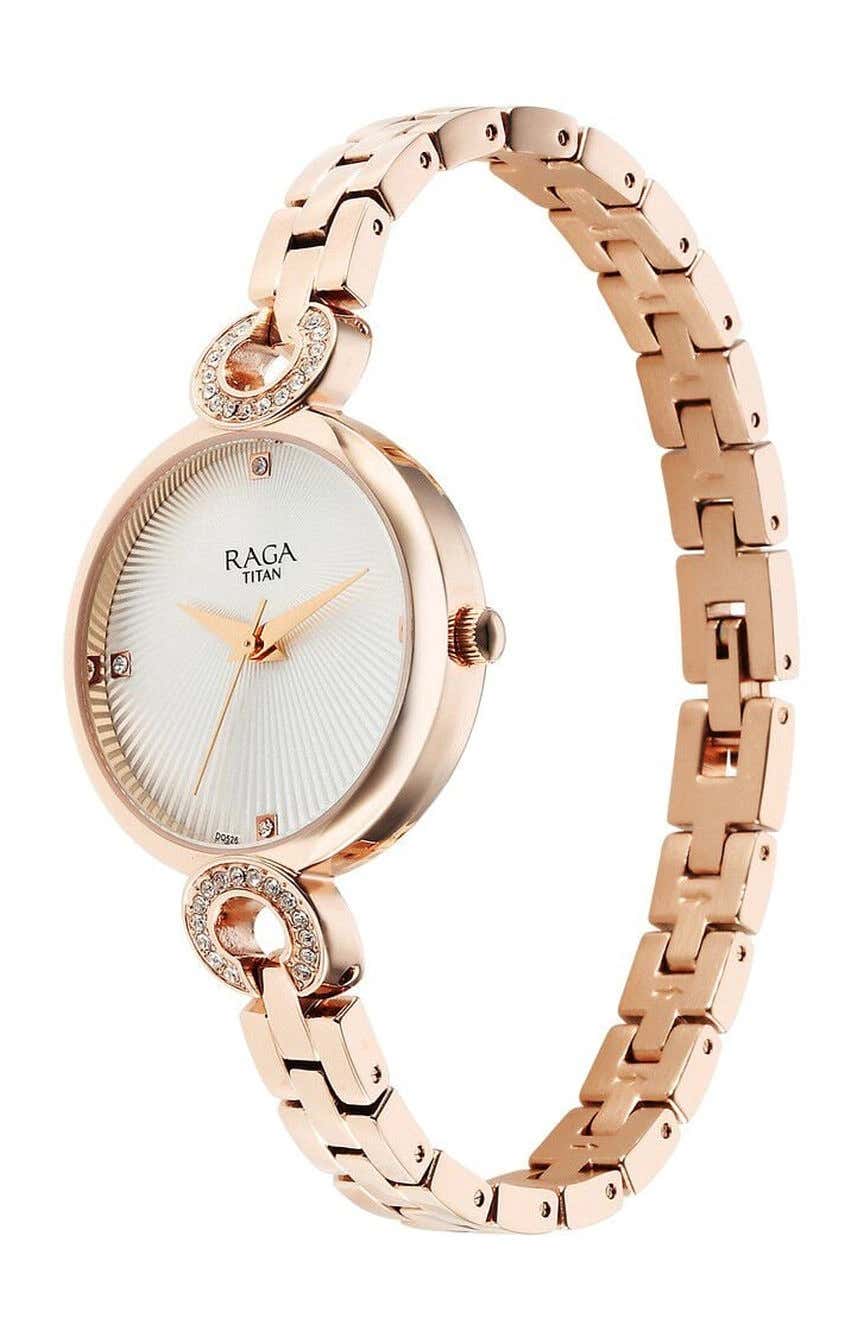 Titan Raga Showstopper Quartz Analog White Dial Metal Strap Watch for Women