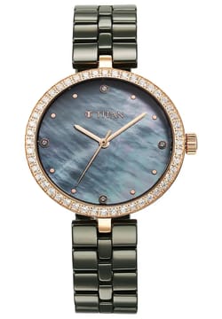 Titan Purple Ceramics Quartz Analog Mother of Pearl Dial Green Ceramic Strap Watch For Women