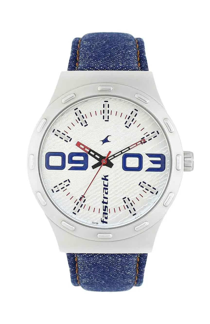 

Titan | boys Fastrack Denim Quartz Analog White Dial Denim Strap Watch for Guys