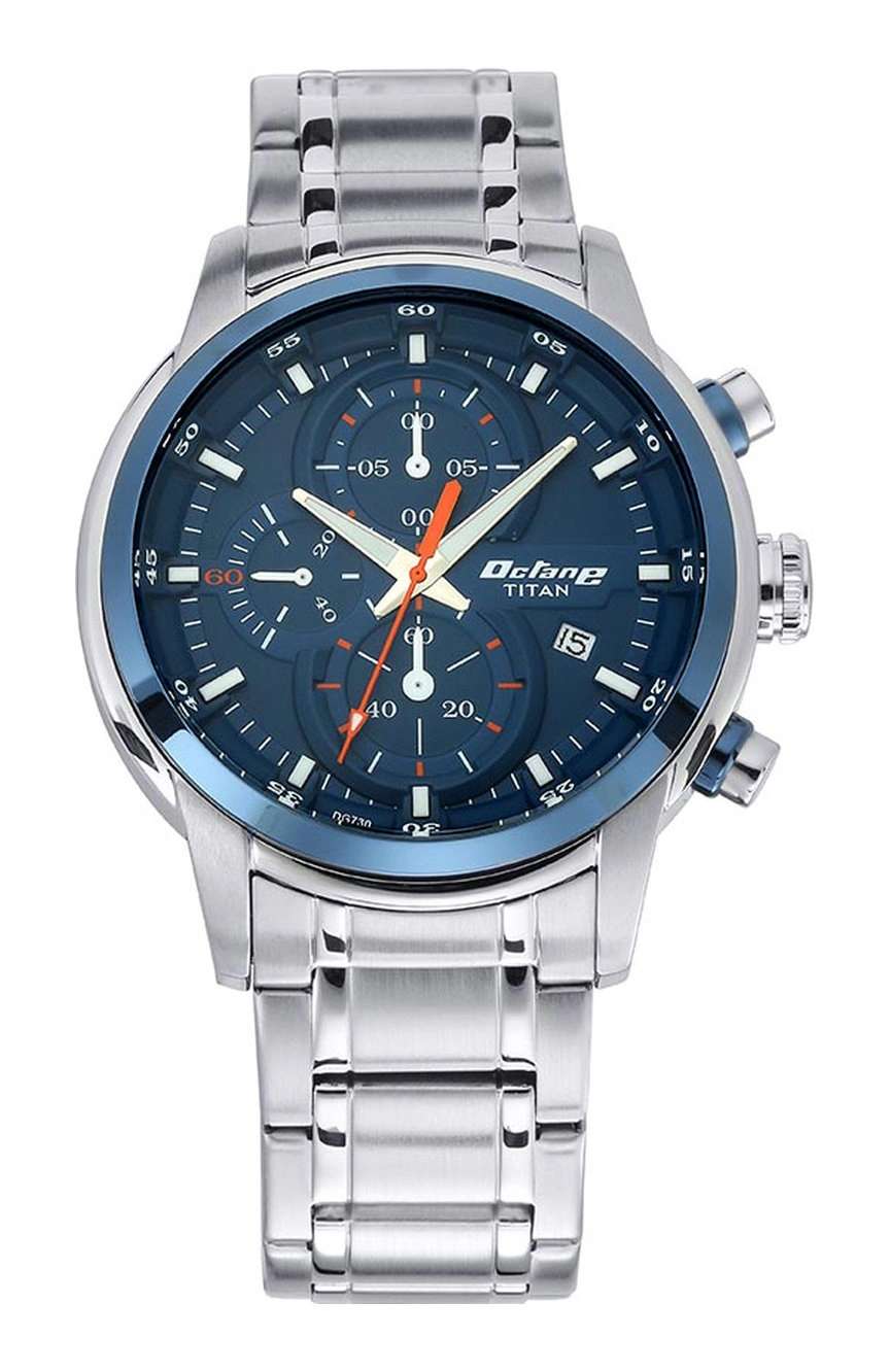Titan Octane Quartz Chronograph Blue Round Dial Silver Stainless Steel Strap Watch For Men