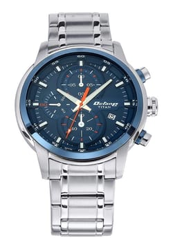 Titan Octane Quartz Chronograph Blue Round Dial Silver Stainless Steel Strap Watch For Men