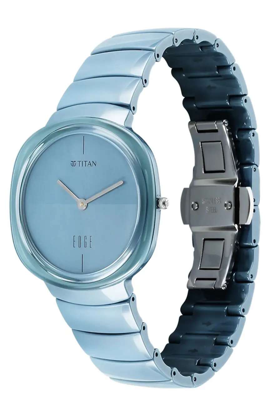 تيتان ساعة تيتان سكويركل كامو كوارتز بميناء أزرق وسوار من السيراميك للجنسين