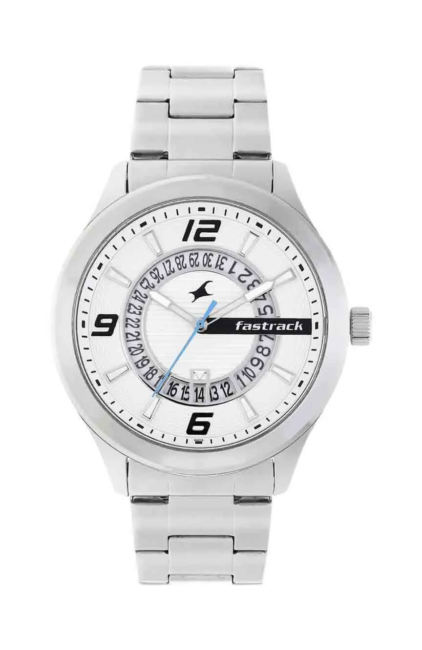 

Titan | Fastrack Loopholes Quartz Analog with Date White Dial Stainless Steel Strap Watch for Guys