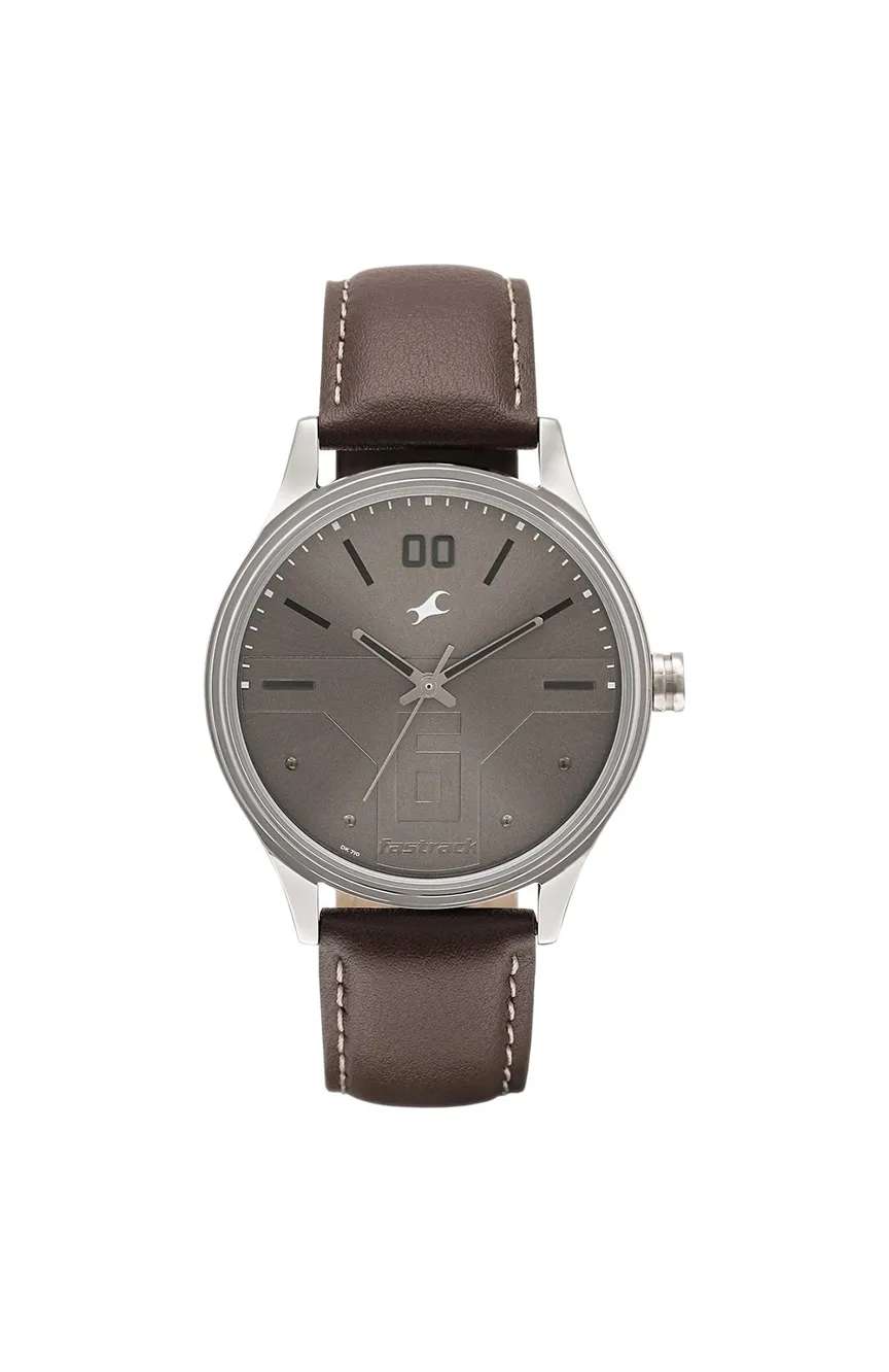 Titan Fastrack Bare Basics Quartz Analog Brown Dial Leather Strap Watch for Guys