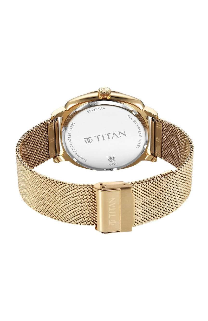Titan Classique Suave Quartz Yellow Dial Golden Stainless Steel Mesh Strap Watch for Men