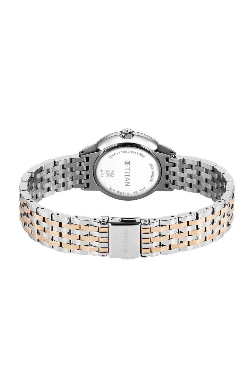 تيتان ساعة تيتان جلامور كوارتز بميناء لؤلؤي وسوار ستانلس إستيل بلونين للنساء