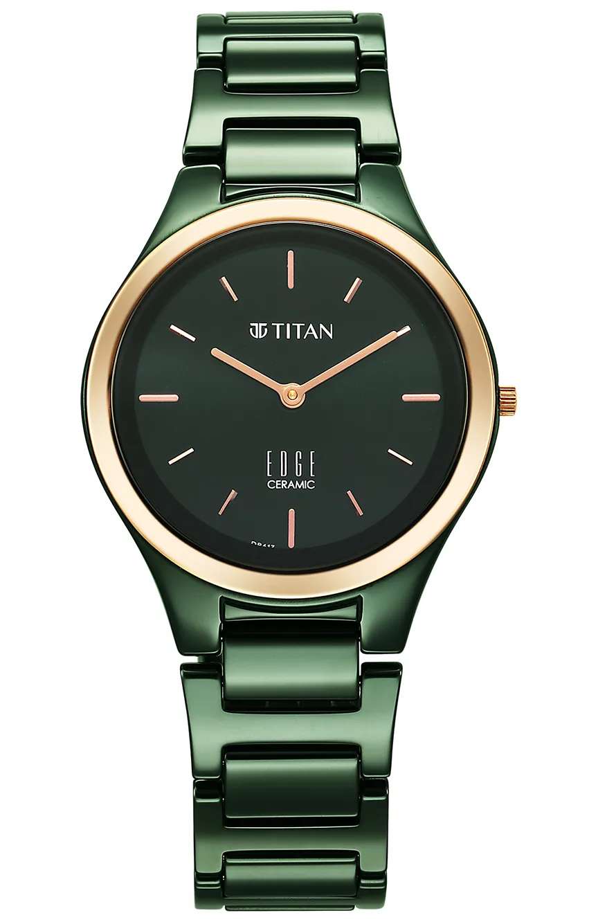 Titan Edge Bicolour Quartz Analog Green Dial Green Ceramic Strap Watch For Women