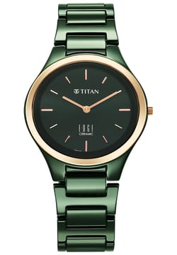 Titan Edge Bicolour Quartz Analog Green Dial Green Ceramic Strap Watch For Women