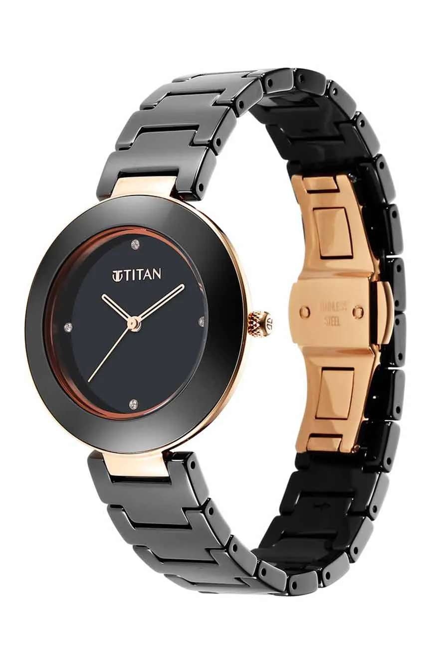 Titan Purple Ceramics Black Dial Analog Ceramic Strap watch for Women