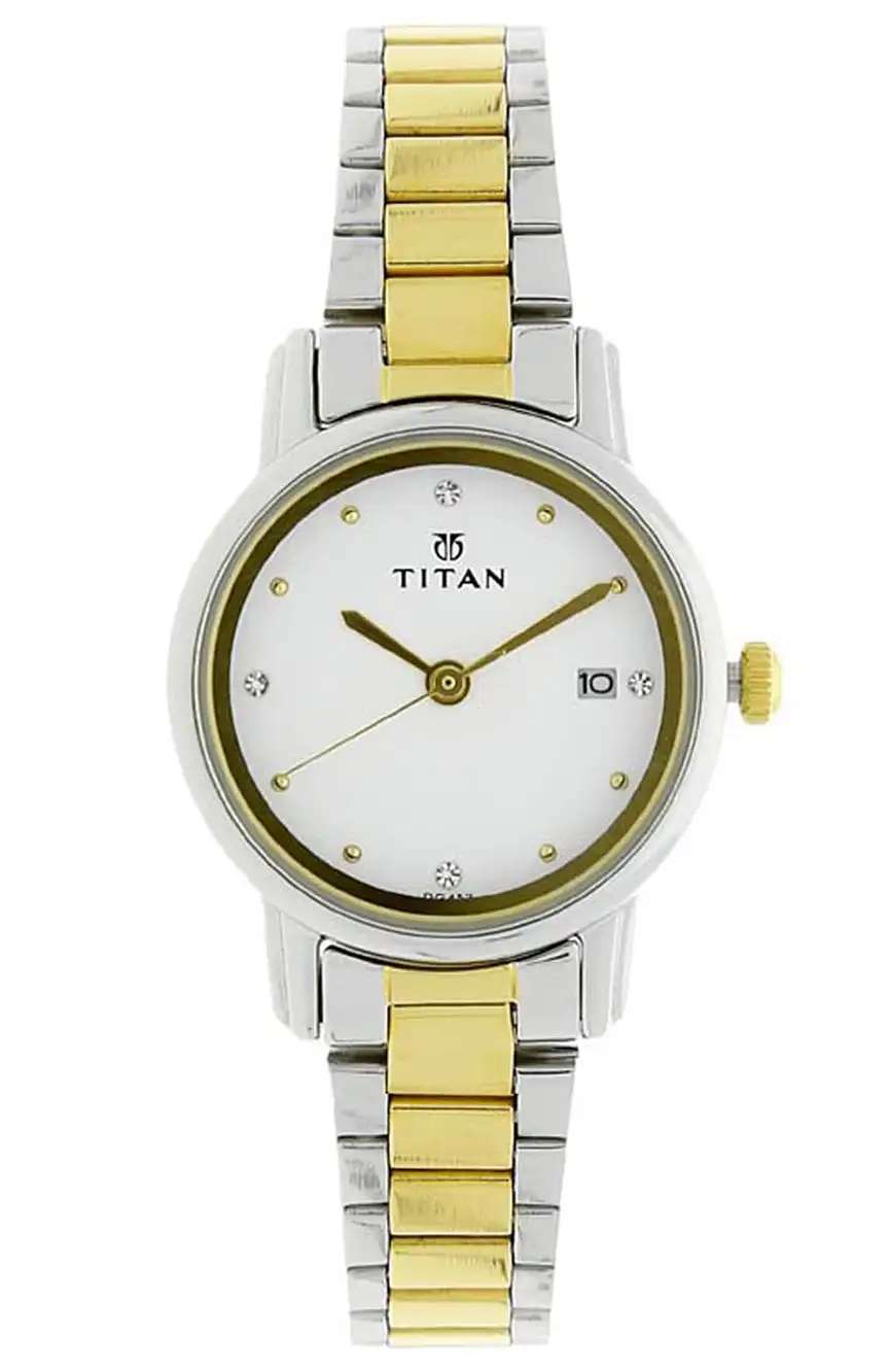 Titan Karishma White Dial Analog with Date Stainless Steel Strap watch for Women