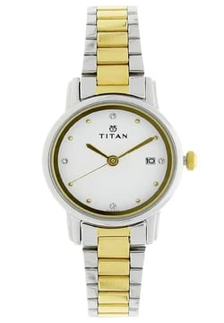 Titan Karishma White Dial Analog with Date Stainless Steel Strap watch for Women