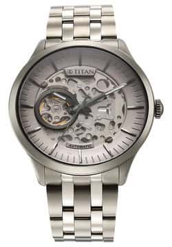 Titan Metal Mechanicals Silver Dial Silver Stainless Steel Strap Watch for Men