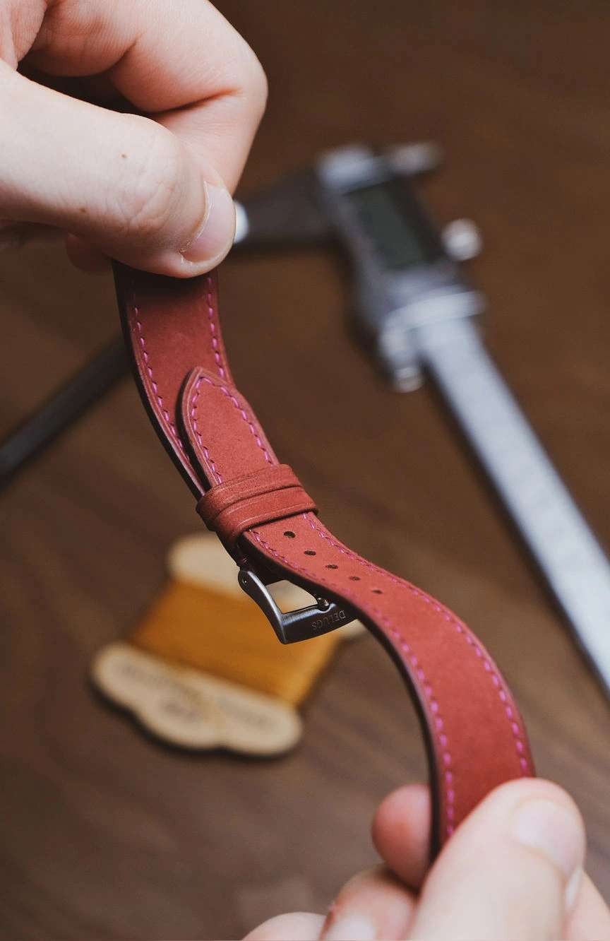 Delugs Leather - Wine Red Nubuck Slim Strap