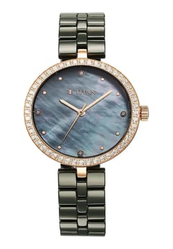 Titan Purple Ceramics Quartz Analog Mother of Pearl Dial Green Ceramic Strap Watch For Women