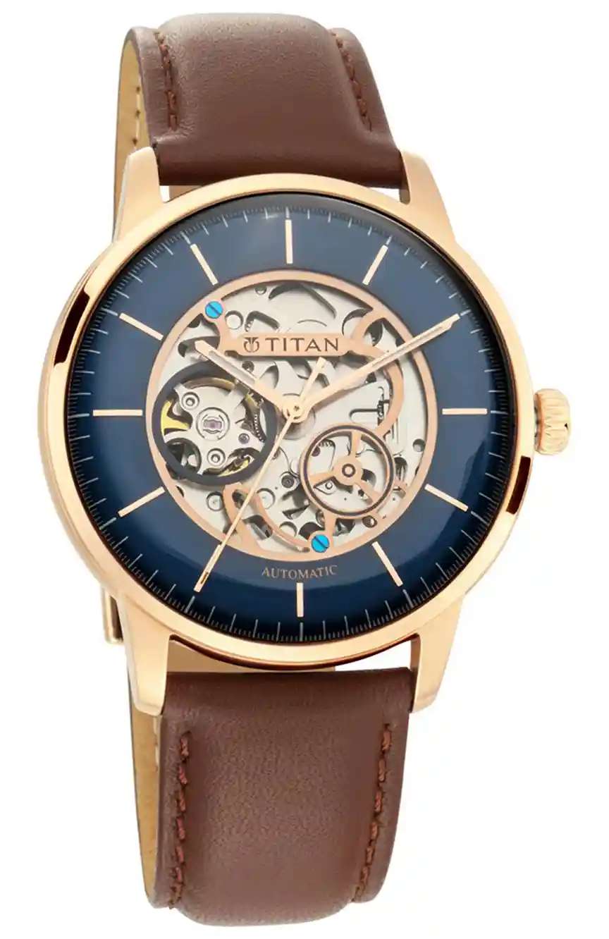 Titan Automatics Blue Dial Automatic Leather Strap watch for Men