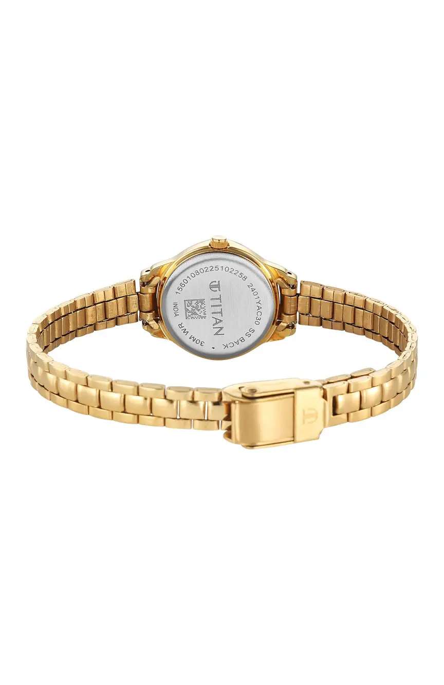 Titan Karishma Champagne Round Dial Gold Stainless Steel Strap Analog Watch For Women