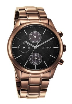 Titan Neo Splash Quartz Multifunction Black Dial Stainless Steel Strap Watch for Men