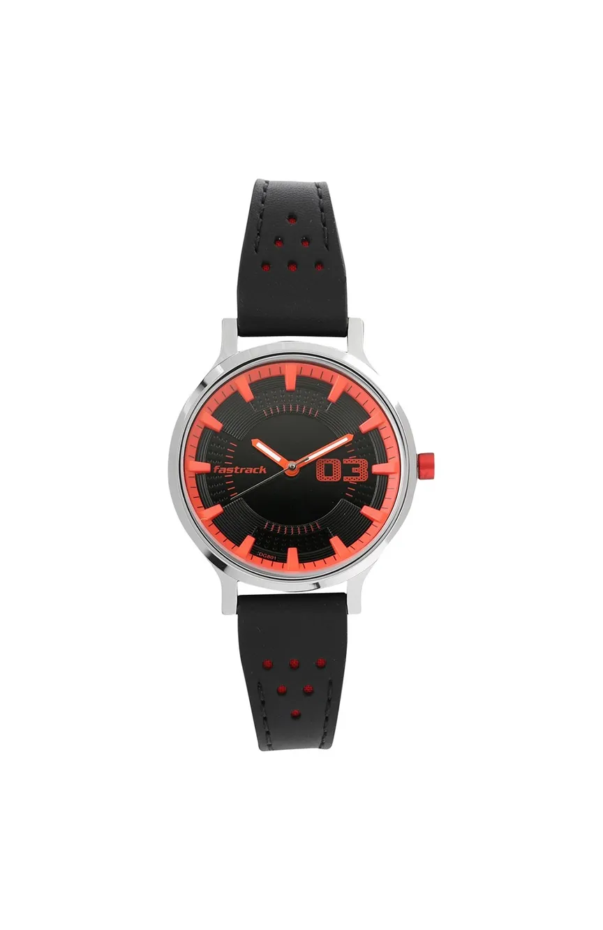 

Titan | Fastrack Loopholes Quartz Analog Black Dial Leather Strap Watch for Girls