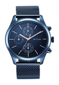Titan Men's Sartorial Neo Splash: Blue Dial Multifunction Watch with Mesh Strap