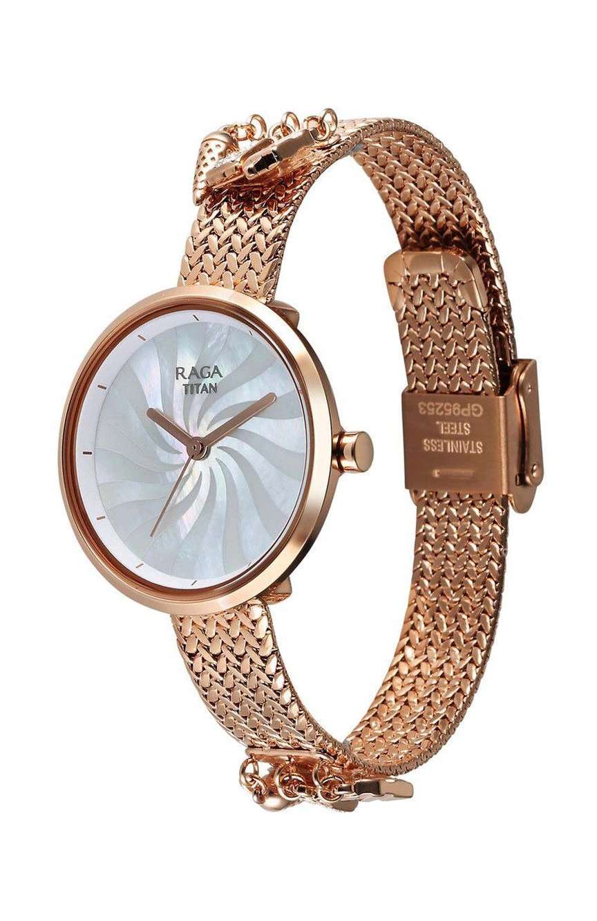 Titan Raga Memoirs Quartz Analog Mother Of Pearl Dial With Rose Gold Metal Strap Watch For Women