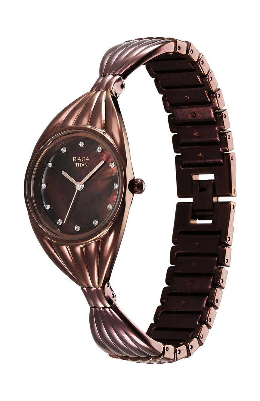 Titan Raga Memoirs Quartz Analog Mother Of Pearl Dial With Brown Metal Strap Watch For Women