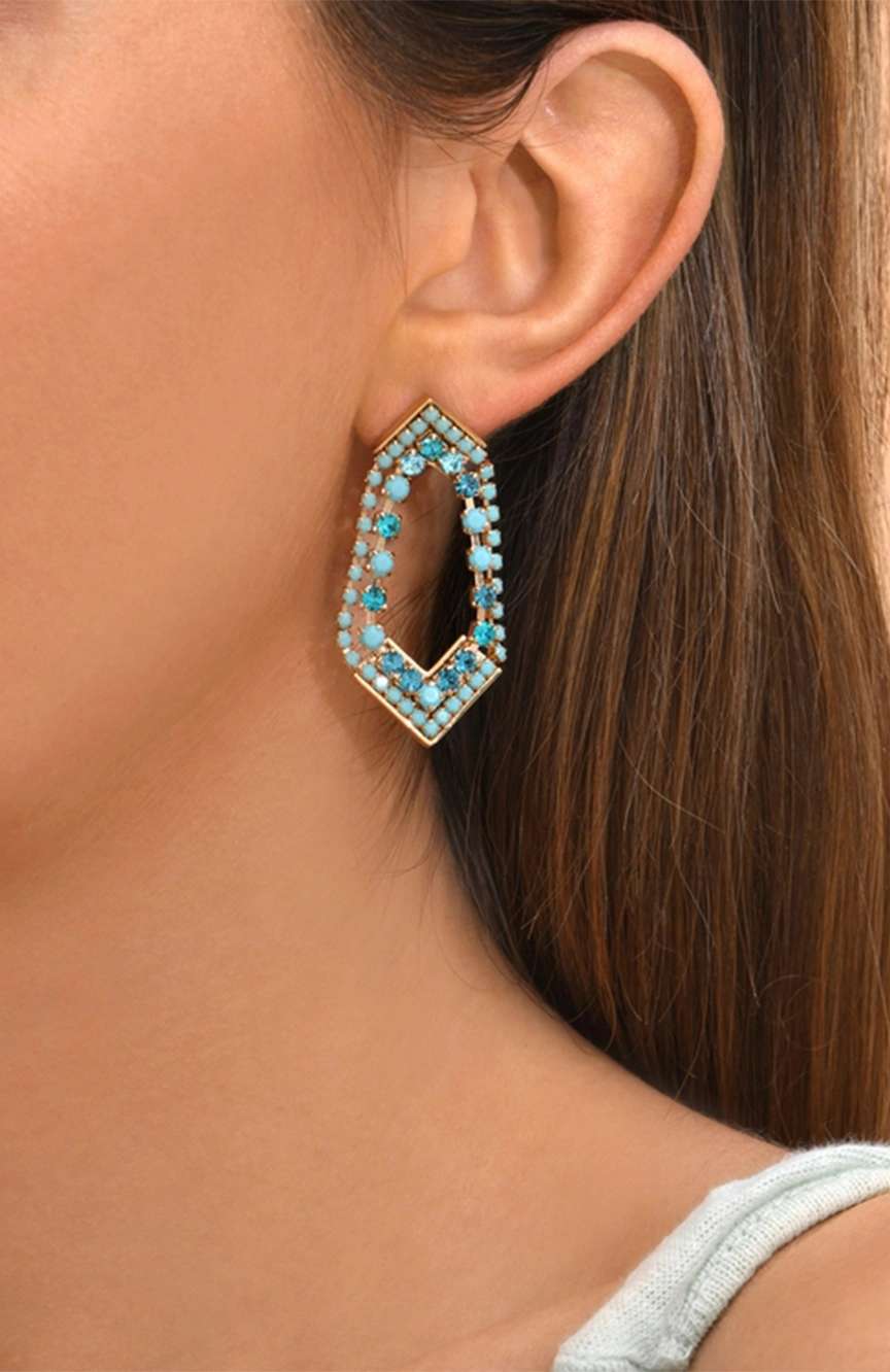 Satellite Rhinestone Prestige Crystal Stud Earrings - Turquoise